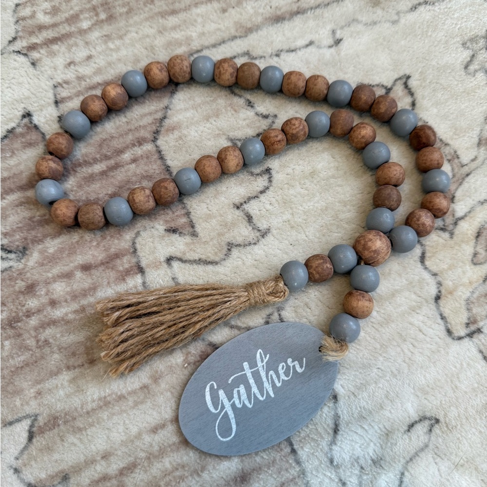 Wooden Bead Garland with Gray and Brown Beads